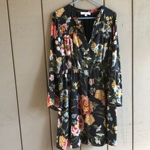 LOFT Floral Black Midi Dress